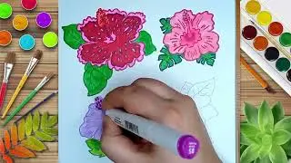 4 Варианта как нарисовать гибискус. Рисунки маркерами