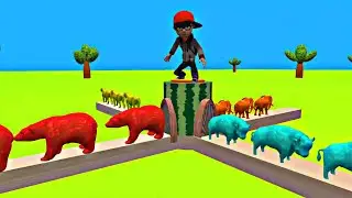 Fountain Crossing Animal Cartoon | Elephant Tiger Bear Bull | fountain crossing game
