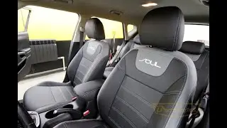 Чехлы для Kia Soul 3 с серыми вставками и логотипом