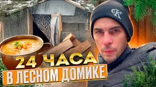 24 Часа ОДИН в ЛЕСНОМ ДОМИКЕ! ТОПЛЮ ПЕЧЬ И ГОТОВЛЮ ВКУСНЫЙ ОХОТНИЧИЙ СУП!