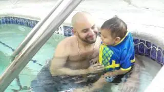 Jad at the sauna with daddy for the 1st time- 14 months
