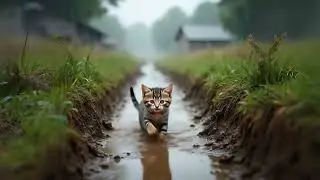 Baby kitten fell into muddy ditch