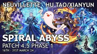[Genshin Impact] Spiral Abyss 4.5 Phase 1 36* - C0 Neuvillette Teams, C0 Hu Tao/Furina/Yelan/Xianyun