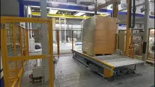 Rotary arm pallet wrapping machine with top sheet dispenser#top sheet#pallet#stretch