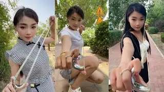 wow amazing girl use slingshot like pro,slingshot skill,slingshot shooting part 133