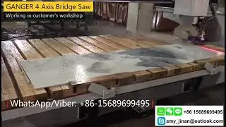 GANGER 4 Axis Bridge Saw Stone Cutting Machine working in customer's workshop.