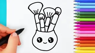 How to draw cute makeup easy | Drawing and coloring kawaii makeup