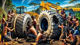 See How Komatsu's WA470 Giant Tyre is Being Repaired The Indigenous way || So They Can Be Again Used