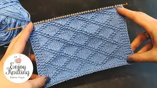 Рельефный Узор Спицами Ромбы для ПЛЕДА | Rhombuses knitting stitch pattern
