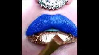 look how makeup  lip with dual color   dark blue sky and gold fish  with smooth simple