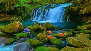 🐻Autumn Waterfall & Fish🐻" Ambience, Soothing Autumn Nature🐻Beautiful Relaxing Ambience