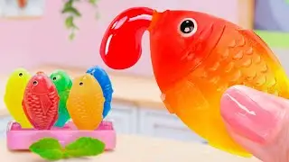 🐟 Rainbow HONEY JELLY FISH 🌈 Wonderful Miniature Frozen Fruits Honey Jelly Recipe by Mini Yummy
