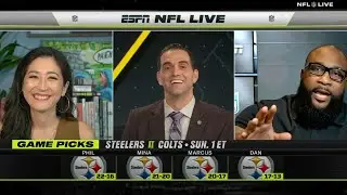 NFL Live's PICKS AND PREDICTIONS 🔮 Steelers vs. Colts, Bills vs. Ravens & Vikings vs. Packers 🏈