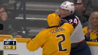 Luke Schenn goes after Mathieu Olivier for hit on Jaret Anderson-Dolan
