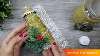 #DIY Christmas Bottle Lantern: Cozy Holiday Decoration with Lights, Yarn & Pine Accents Tutorial!
