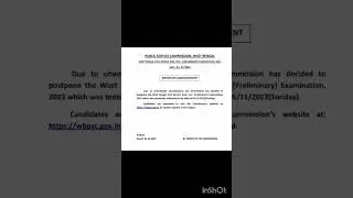 wbcs preliminary exam date 2023 has been postponed 