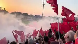 מופע אבוקות של אוהדי הפועל תל אביב במשחק הפתיחה נגד ראשון לציון בלאומית