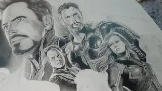Drawing of AVENGERS team part 2, thor, captain marvel, bruce banner |time-lapse|