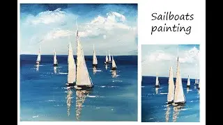 How paint a sailboats with gold leaf |Sailboats painting |Demo | Acrylic on canvas by Julia Kotenko