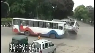 Caught on CCTV - Bus Crash Footage (Crazy tuk-tuk survives!!)