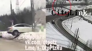 На Комсомольском проспекте легковой автомобиль выехал на снежный бруствер