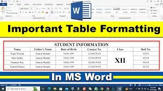 Table Formatting in MS Word | Table In MS Word | MS Word Tutorial