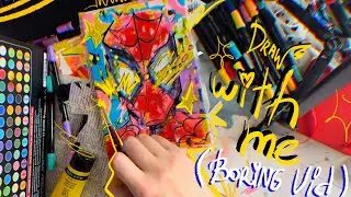Realtime sketching with acrylic markers x canvas panel x Spiderman silly ( no talking ) draw with me