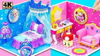 😍 ELSA VS PEACH!!! Who Has Better Bedroom? DIY Miniature Bedroom from Polymer Clay, Cardboard