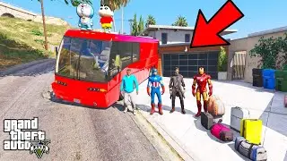Franklin and Shinchan Continue Start  Road Trip With Luxury Bus from Los Santos To Mountain IN GTA V