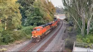 4 BNSF Trains! Horn Shows, White Locomotive And Airplanes On The Railroad!