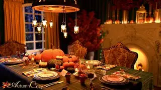 Autumn Cozy Thanksgiving Ambience: Crackling Fire , Falling Snow, Relaxing Thanksgiving Night Sounds