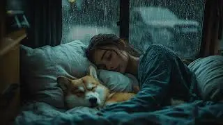 Serene Night Rain - Girl & Dog 🐶 Sleeping Soundly | ASMR Thunderstorm for Deep Sleep 🌧️ White Noise