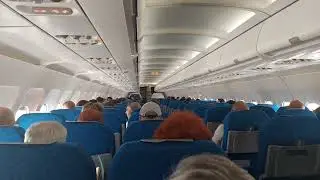 The interior of an airplane during flight