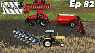 FS 14. Timelapse # 82. Plowing with two plows. Collecting straw bales. Baling straw. Selling milk.