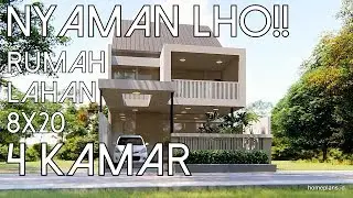 Desain Rumah Aksen Kotak 4 kamar lahan 8x20 [kode 066]