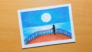 Alone Girl At Night Oil Pastel Drawing Step by Step || Mim Art