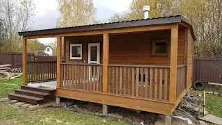 Баня из бруса с открытой террасой построена. Обзор парной и комнаты отдыха