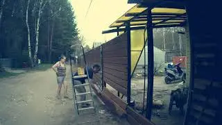 Забор евробрус золотой дуб, установили с семьей на даче.  TimeLapse
