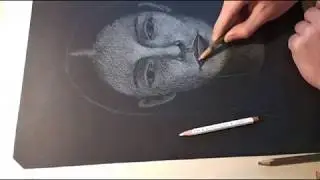 Portrait drawing in white pencil. ფანქრით ხატვა