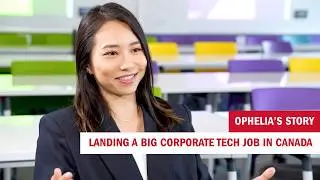 How did Ophelia land her first big corporate tech job in Canada?