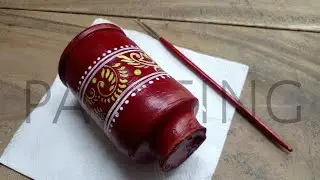 Alpona Drawing on glass || Acrylic painting on clay pot by @ArtBurnerr