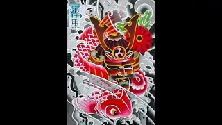 Zen Black Irezumi - Samurai in Kabuto Tattoo Flash - 2021