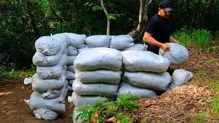 I'm building a hut out of sacks in a wild place.