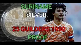 ⚽🏆Silver 25 Guilders 1990 Proof - Suriname. Ruud Gullit, World Cup Soccer 1990 🏆⚽