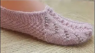 Тапочки следки спицами на двух спицах №4.