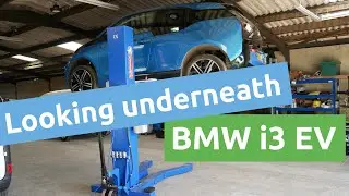 Looking underneath a BMW i3 electric car