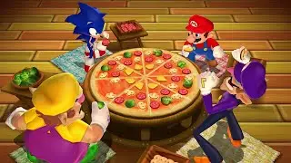 Mario Party 9 Minigames - Sonic vs Mario vs Wario vs Waluigi