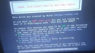 ERROR:  BIOS/LEGACY BOOT OF UEFI-ONLY MEDIA, MBR PARTITION SCHEME (Toshiba c640) | Dark Rapture |