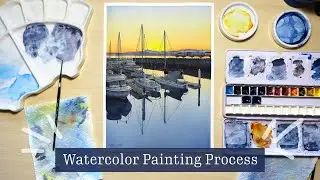 Watercolor Marina Painting Process | "Edmonds Marina Sunset"