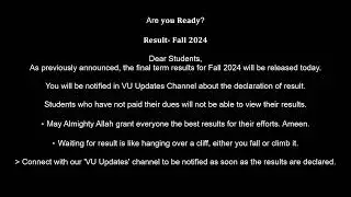 Virtual University Fall 2024 Results Announcement !, Fall 2024 Results Release at Virtual University